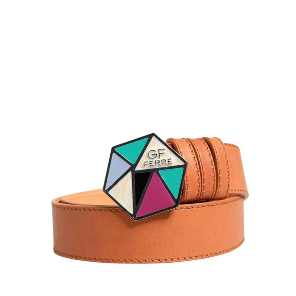 GF Ferre Orange Leather Hexagon Metal Buckle Waist Women Women's Belt